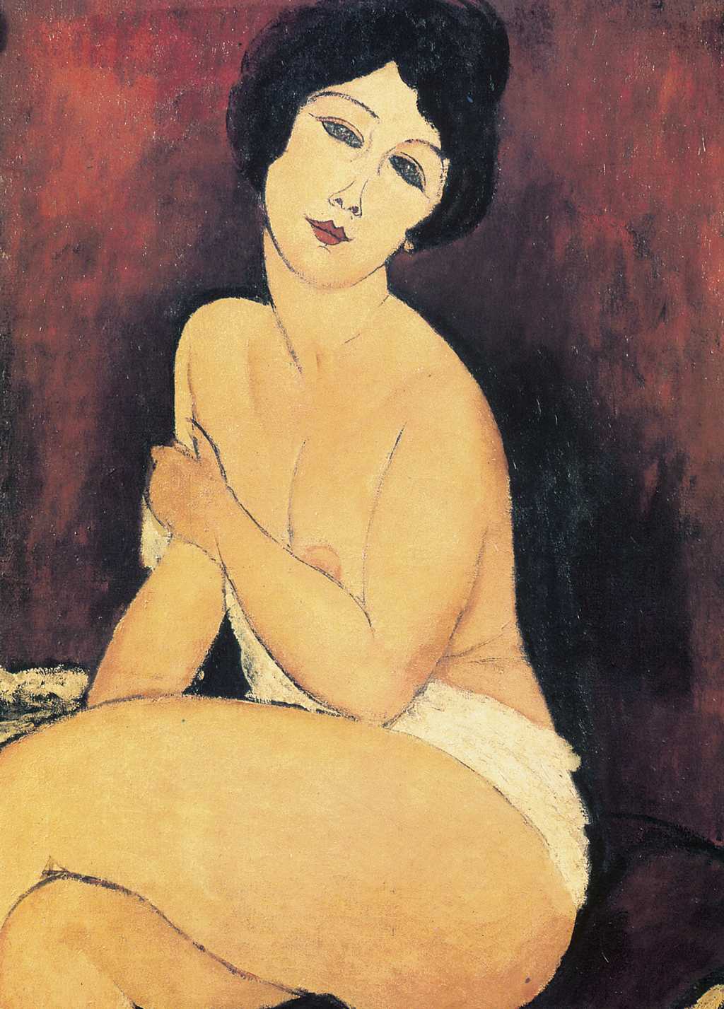 Nude Sitting on a Divan - Amedeo Modigliani - Greetings Card by Amedeo Modigliani