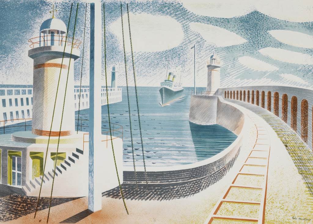 Newhaven Harbour - Eric Ravilious - Greetings Card by Eric Ravilious