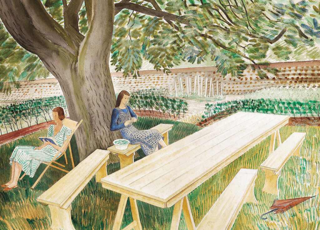 Two Women in a Garden - Eric Ravilious - Greetings Card by Eric Ravilious