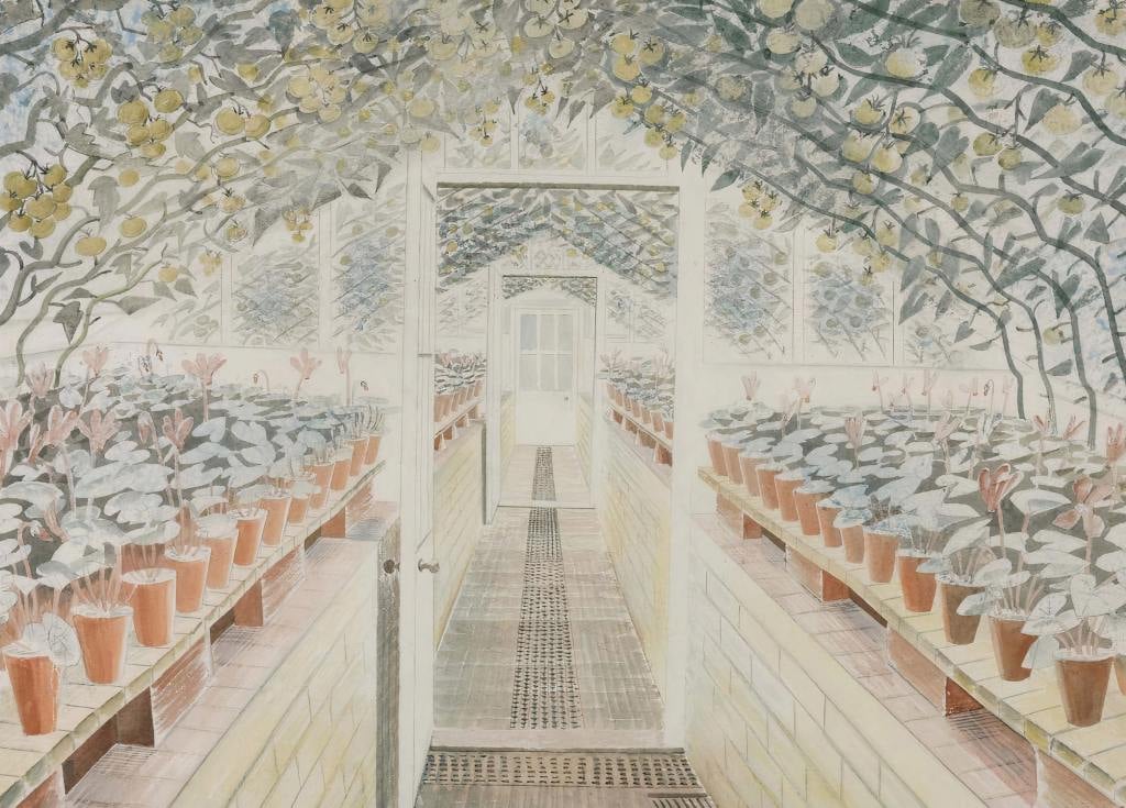 The Greenhouse: Cyclamen and Tomatoes - Eric Ravilious - Greetings Card by Eric Ravilious