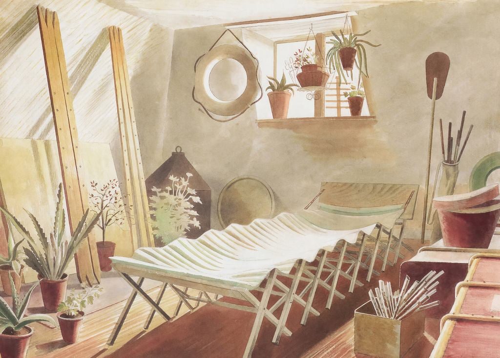 The Attic Bedroom - Eric Ravilious - Greetings Card by Eric Ravilious