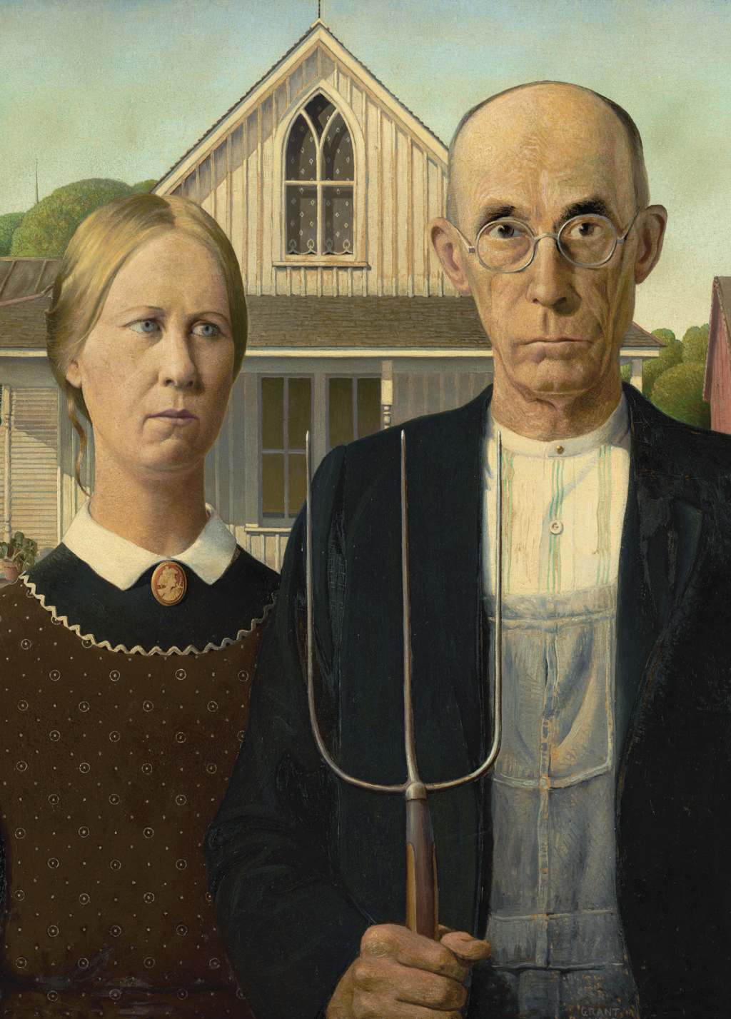 American Gothic - Grant Wood - Greetings Card by Grant Wood