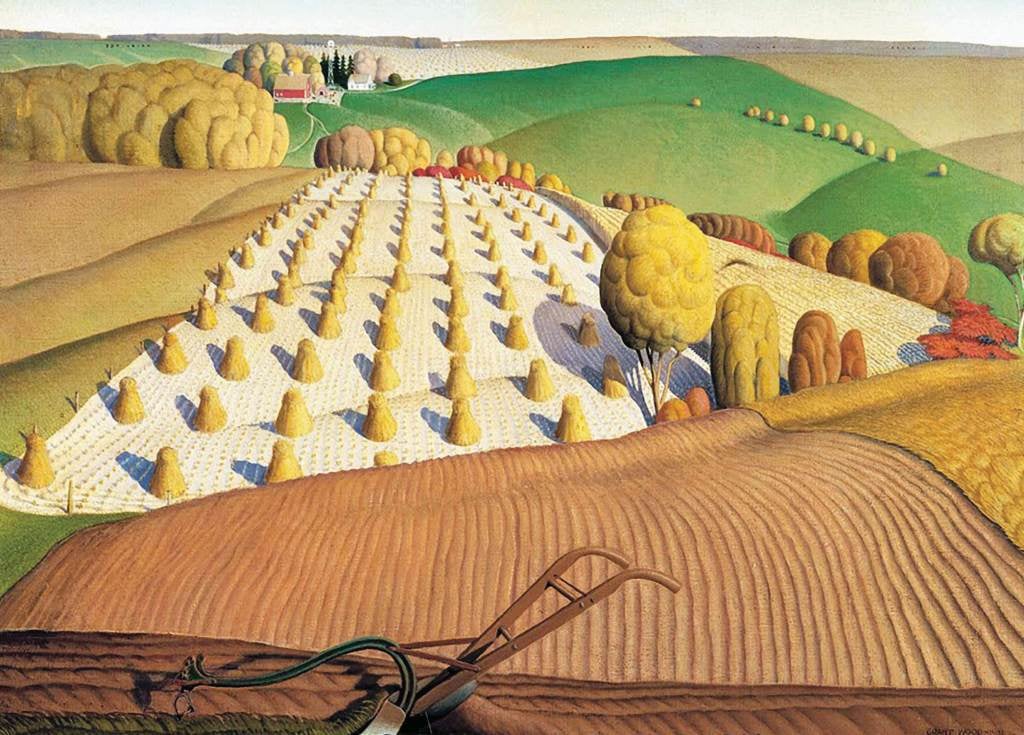 Fall Plowing - Grant Wood - Greetings Card by Grant Wood