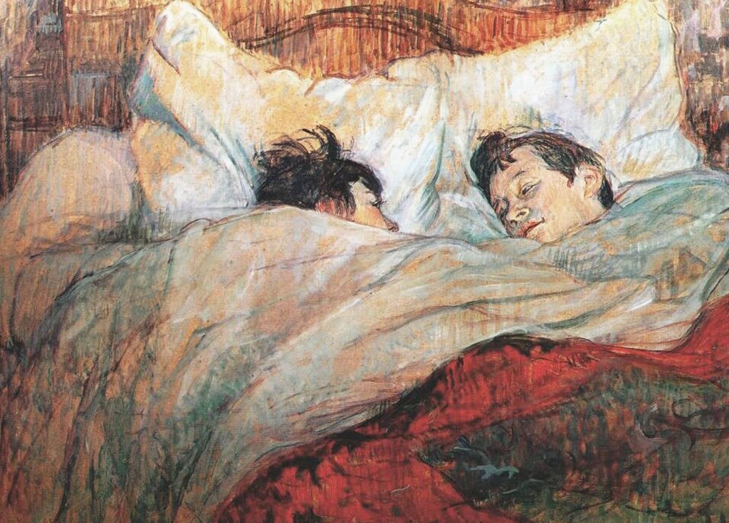 In Bed - Henri de Toulouse-Lautrec - Greetings Card by Henri de Toulouse-Lautrec