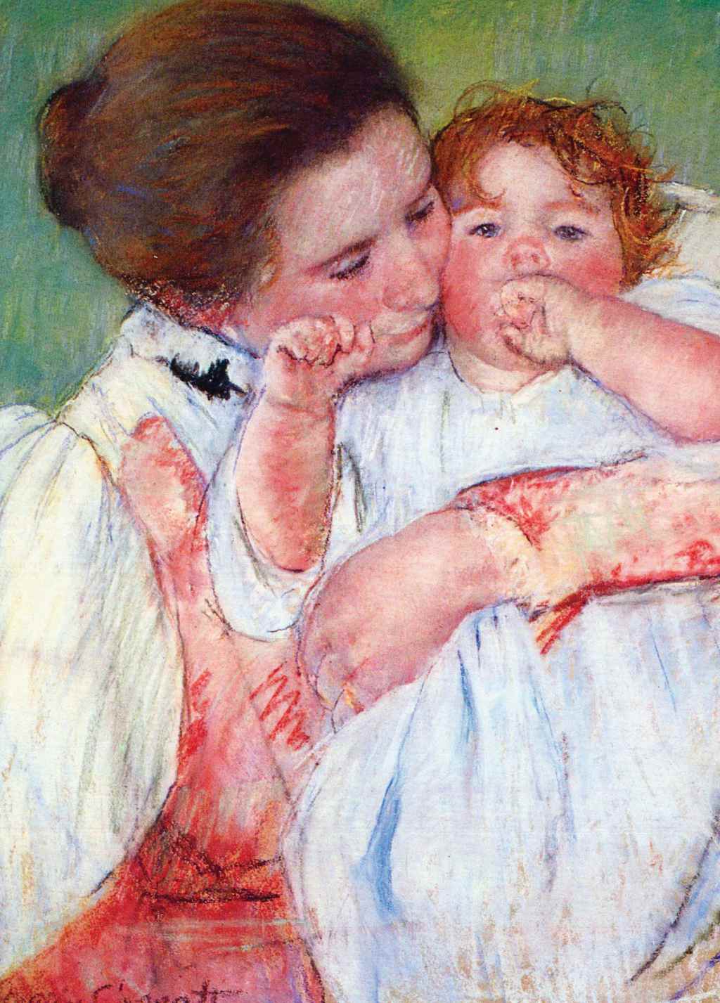 Little Ann Sucking Her Finger Embraced By Her Mother - Mary Cassatt - Greetings Card by Mary Cassatt