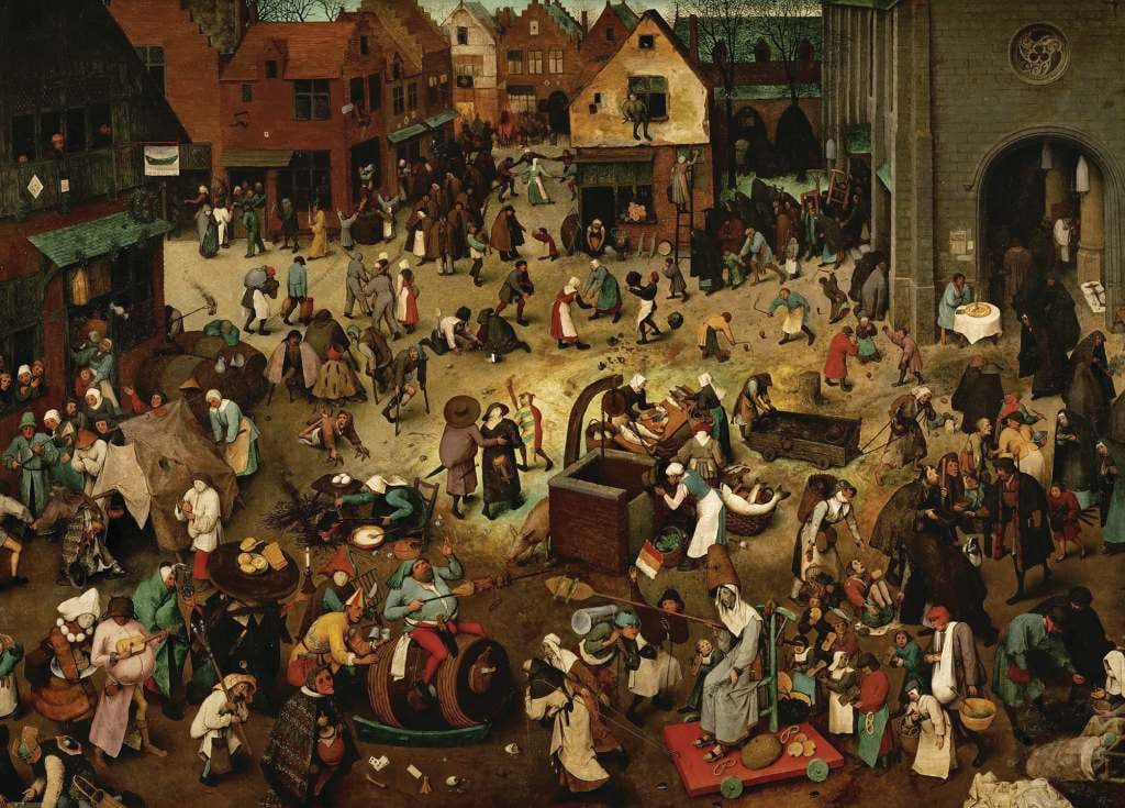 The Fight Between Carnival and Lent - Pieter Bruegel the Elder - Greetings Card by Pieter Bruegel the Elder