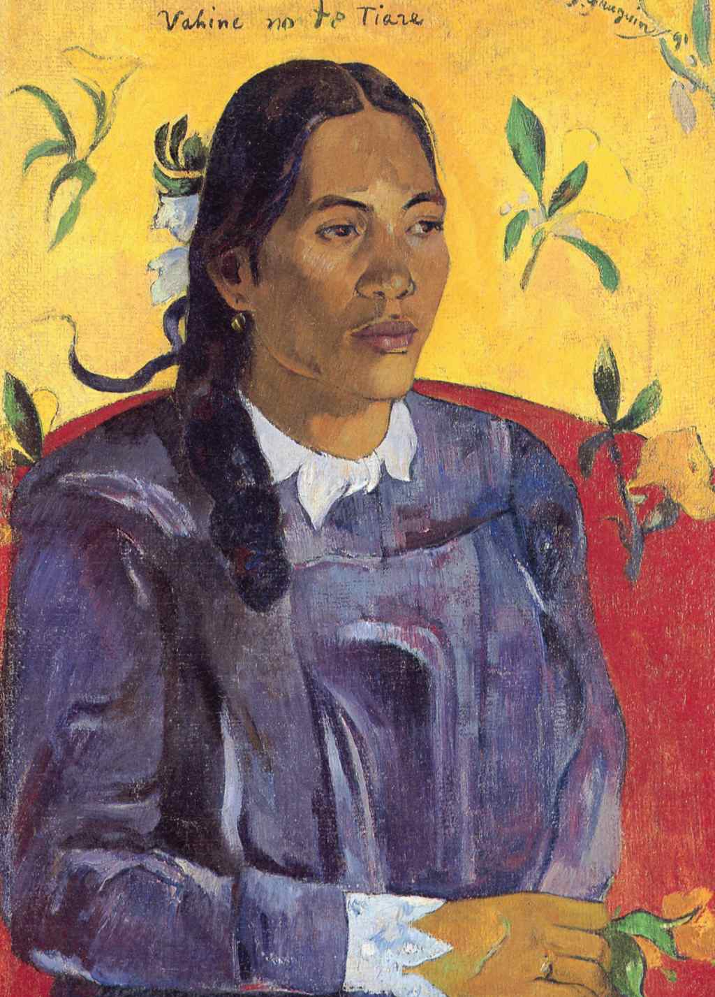 Tahitian Woman with a Flower - Paul Gauguin - Greetings Card by Paul Gauguin