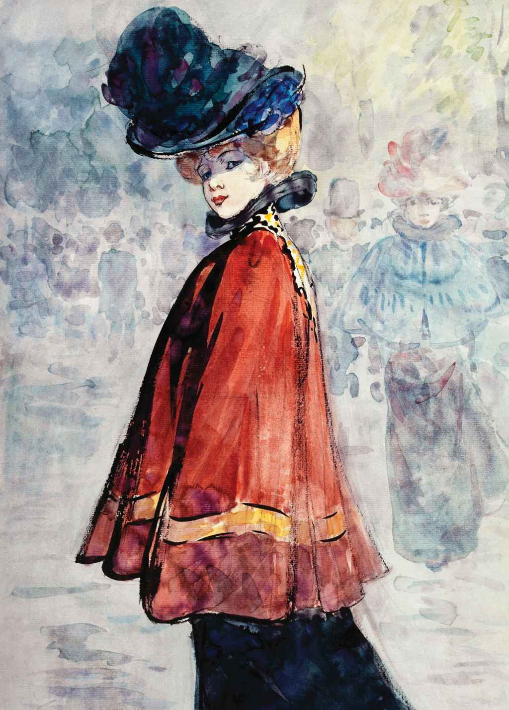 Elegant In Red Cape - Henry Somm - Greetings Card by Henry Somm