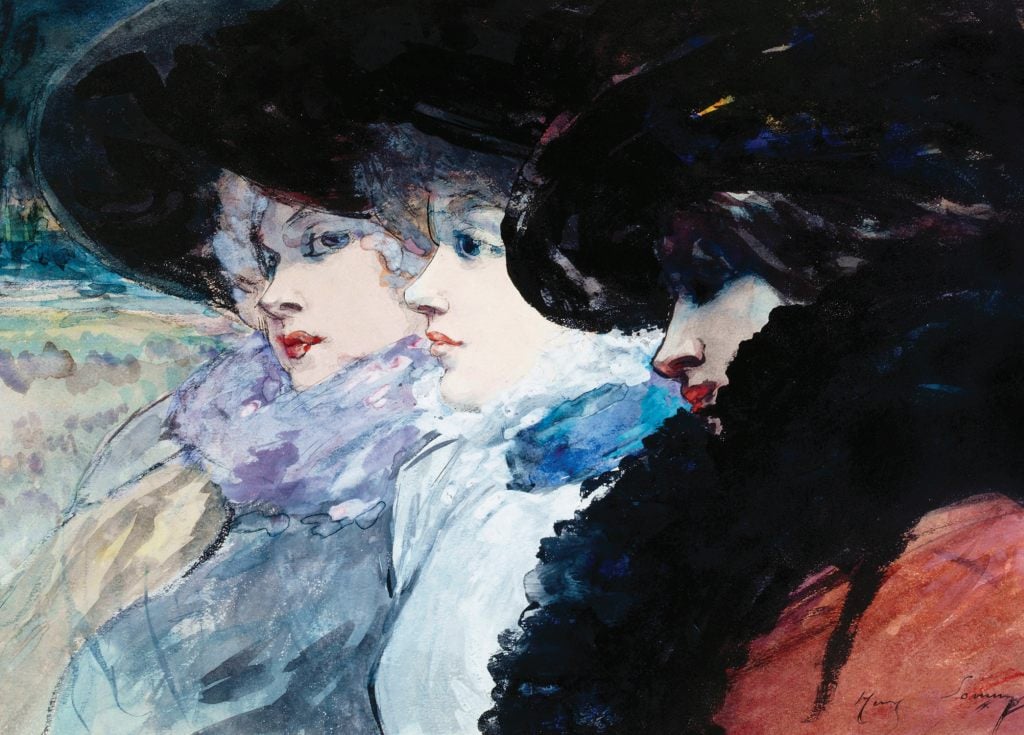 Three Women In Profile - Henry Somm - Greetings Card by Henry Somm
