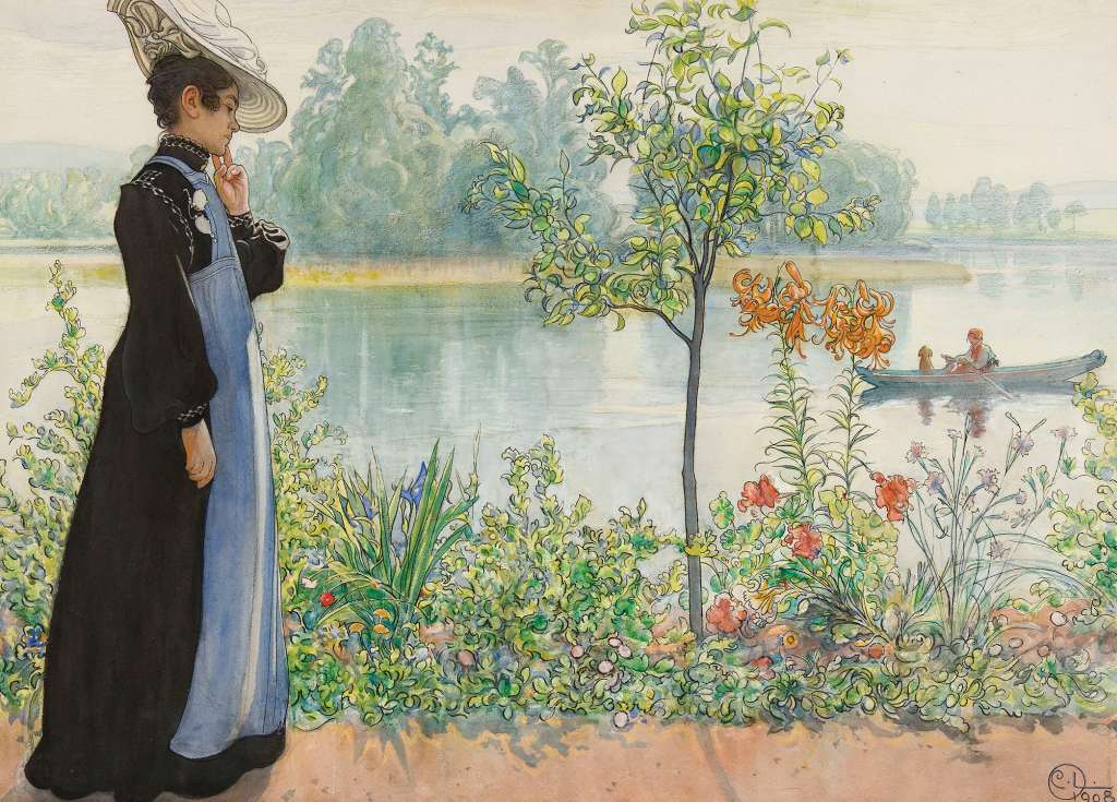 Karin at the Shore - Carl Larsson - Greetings Card by Carl Larsson