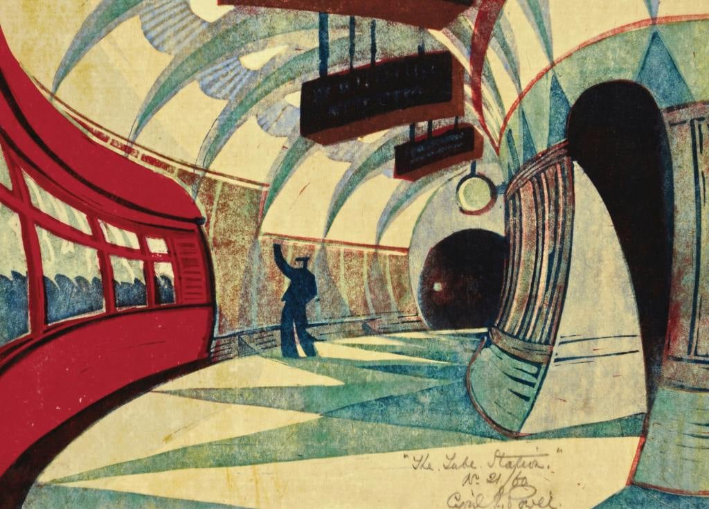 The Tube Station - Cyril Power - Greetings Card by Cyril Power