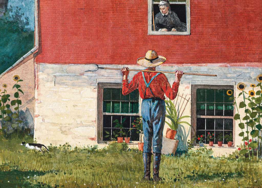 In the Garden (Rustic Courtship) - Winslow Homer - Greetings Card by Winslow Homer