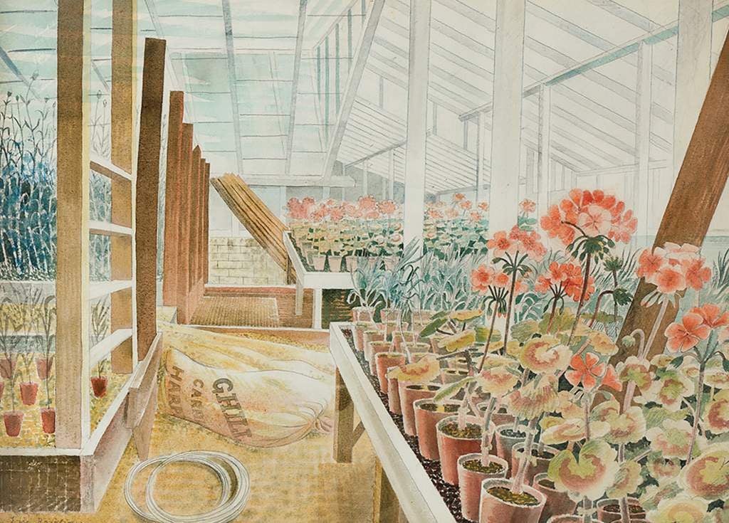 Geraniums and Carnations - Eric Ravilious - Greetings Card by Eric Ravilious