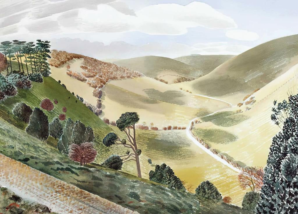 The Causeway, Wiltshire Downs - Eric Ravilious - Greetings Card by Eric Ravilious