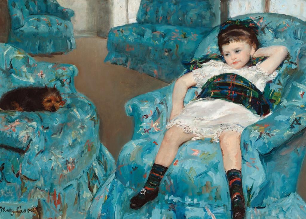 Little Girl in a Blue Armchair - Mary Cassatt - Greetings Card by Mary Cassatt