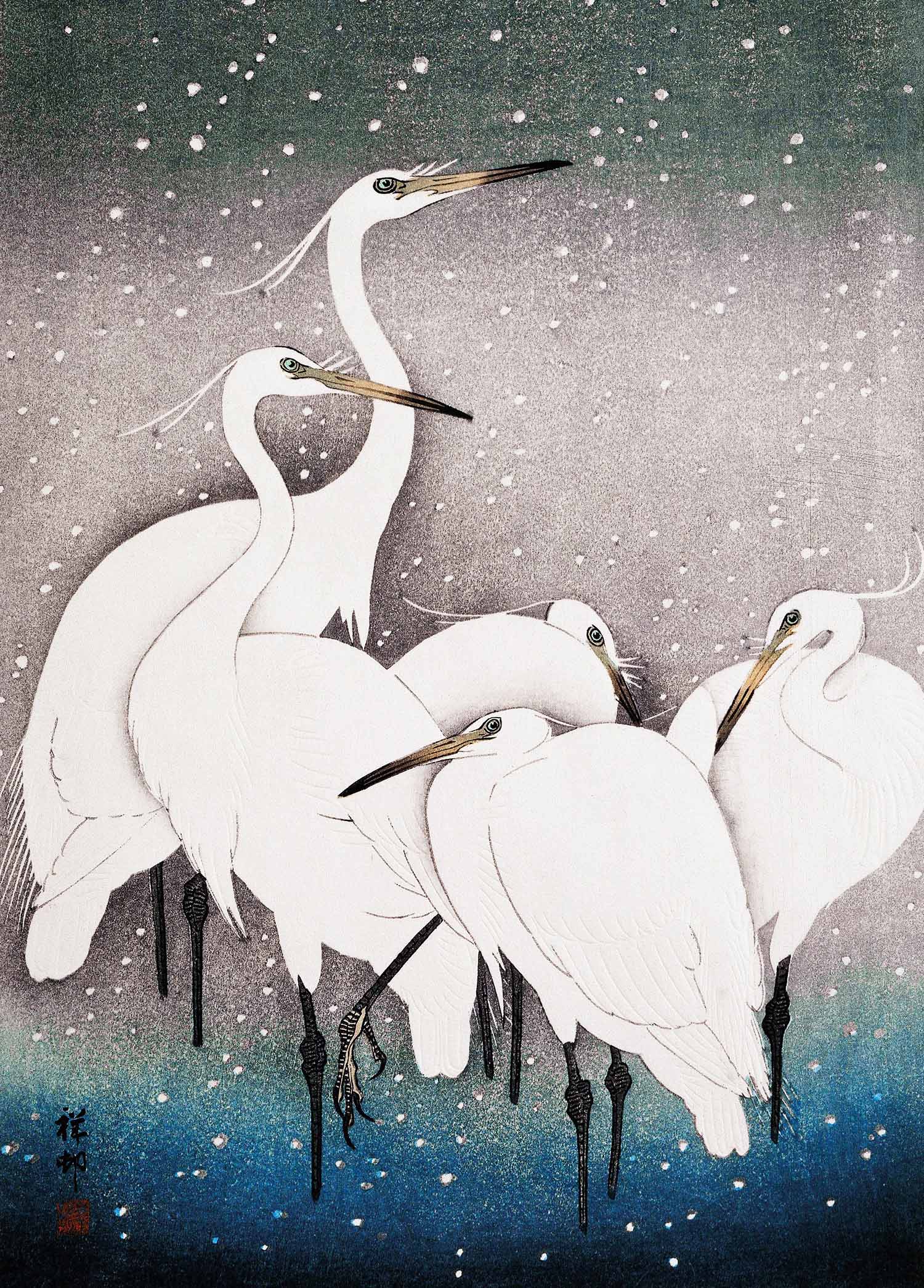Group of Egrets - Ohara Koson - Greetings Card by Ohara Koson