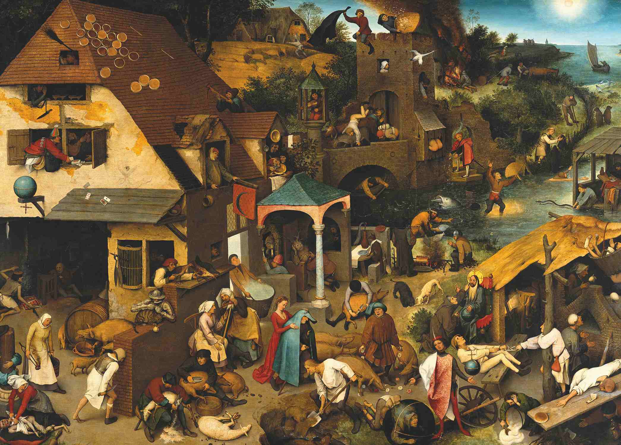 Netherlandish Proverbs - Pieter Bruegel the Elder - Greetings Card by Pieter Bruegel the Elder