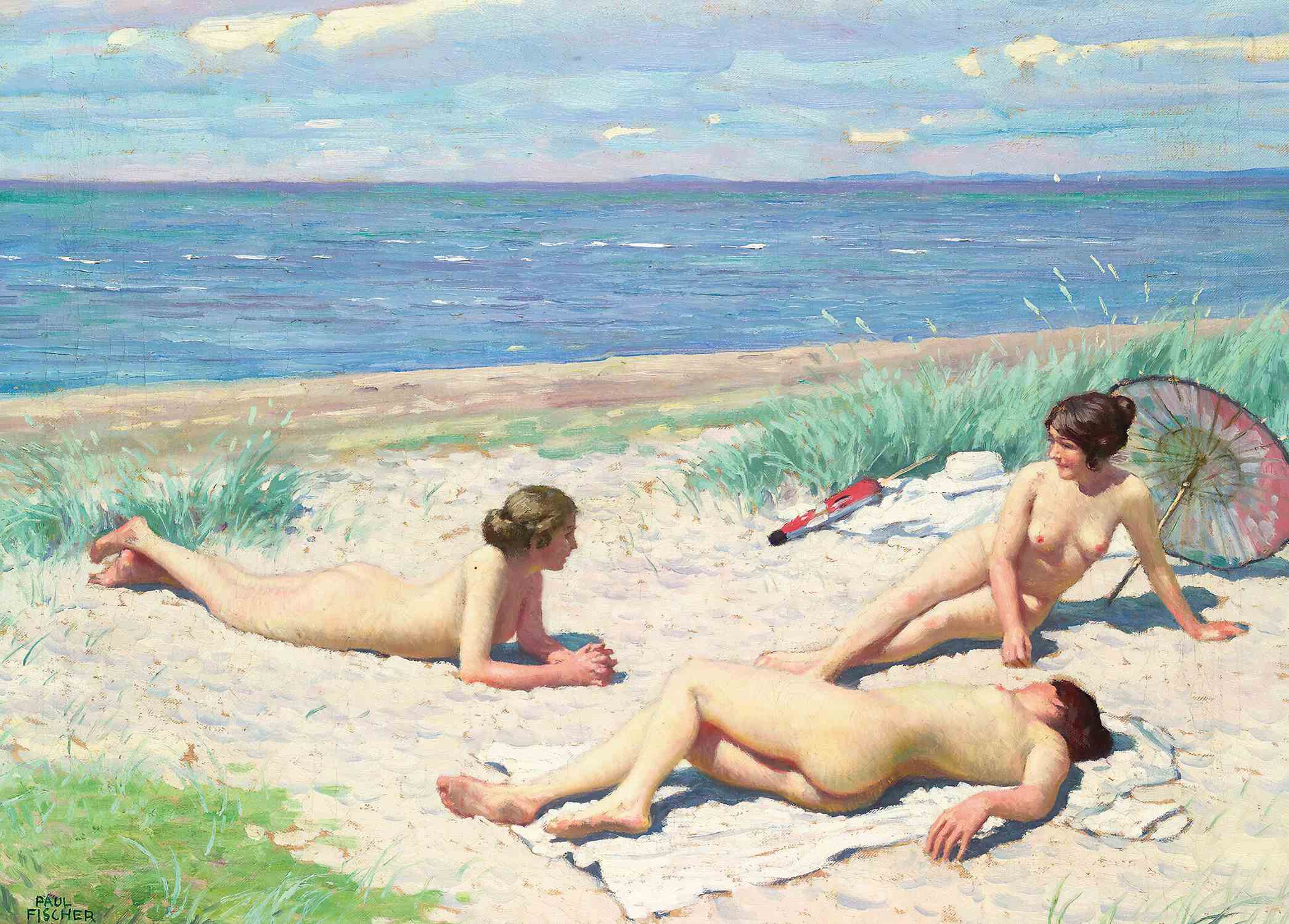 Nude Bathers on a Beach - Paul Fischer - Greetings Card by Paul Fischer