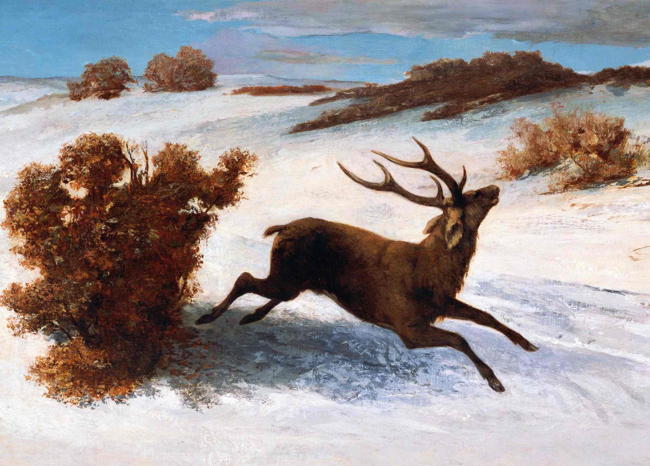 Deer Running in the Snow - Gustave Courbet - Pack of 10 Christmas Cards by Gustave Courbet